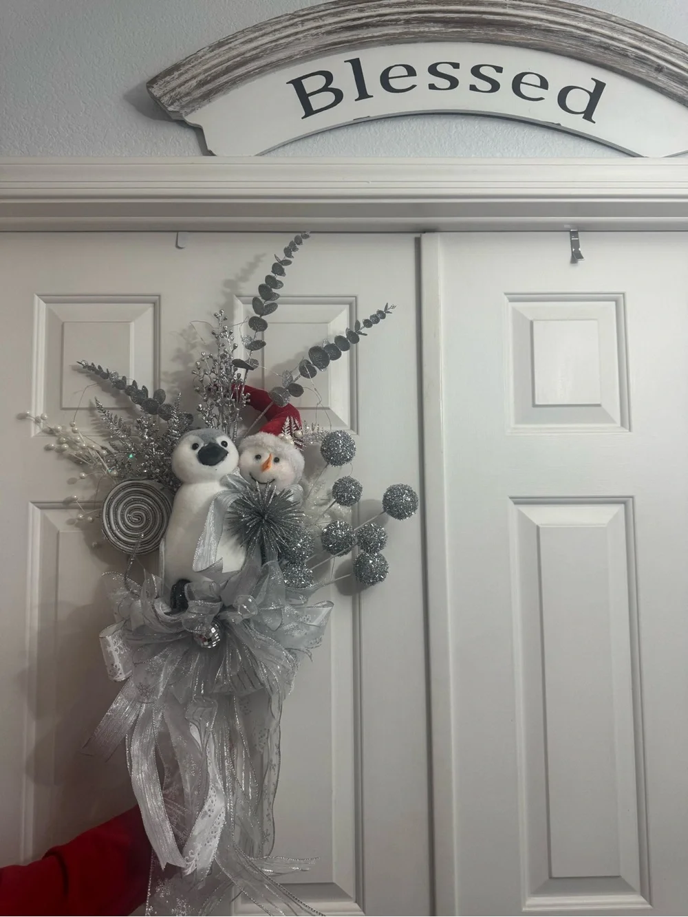 Silver and White Snowman and Penguin TREE TOPPER or Wall Accent with LED Lights
